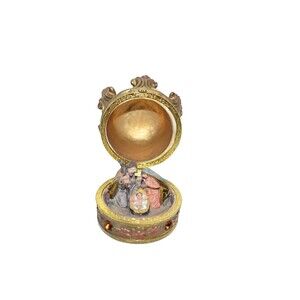 Mark Roberts Nativity Scene Gold Crown Trinket Box Holy Family Hand Painted
